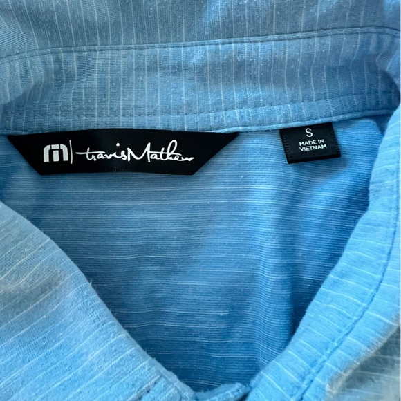 Travis Mathew Light Heather Blue White Stripe Polo Shirt Size Small - Picture 4 of 10